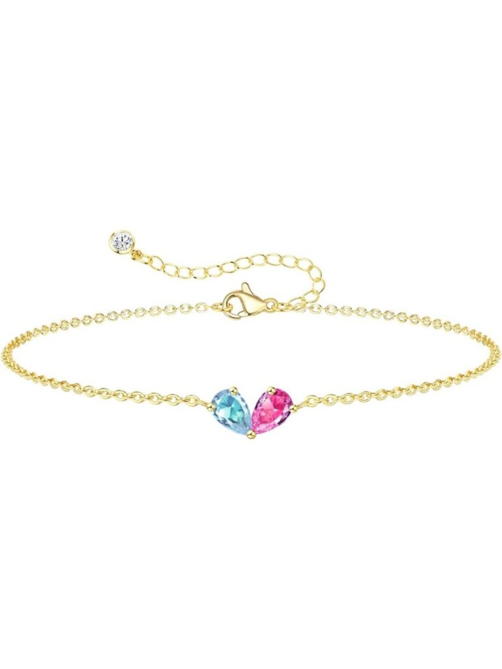 03-07 March&July Gold 2 Birthstone Heart Bracelet 14K Plated CZ